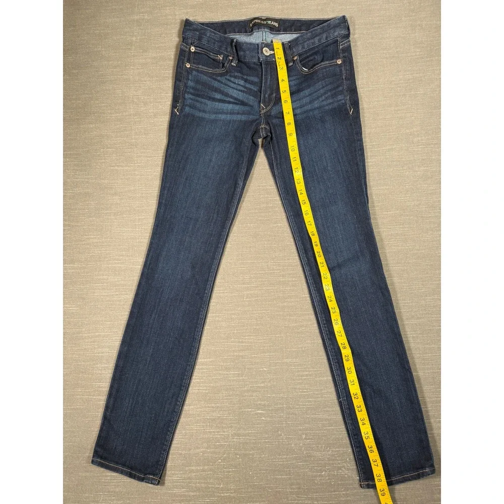 Express Stella Skinny Low Rise Jeans Dark Wash Denim Blue Womens Size 8L Long - Picture 3 of 8